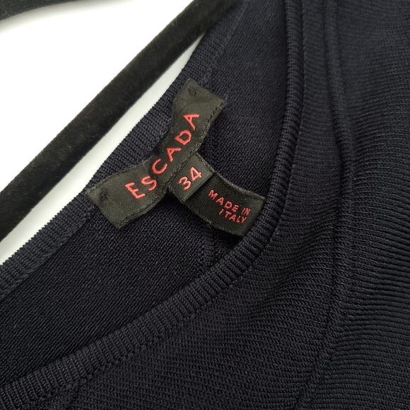 Escada Navy Knit Bandage Tie Shoulder Dress - Picture 7 of 7